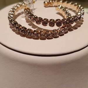 NWT Gold tone and crystal hoops